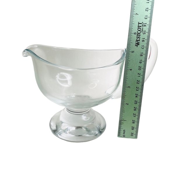 Vintage Gravy Sauce Syrup Pitcher Boat Clear Footed Glass 6" T x 8" W - Picture 1 of 5